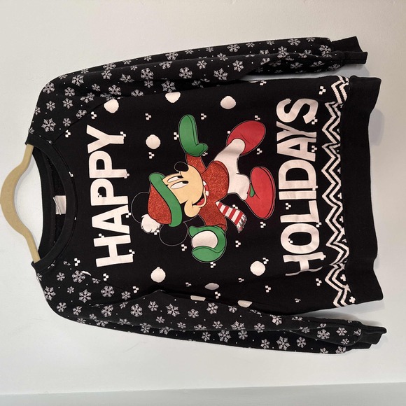 Women's Disney Mickey Mouse Happy Holidays Sweatshirt‎ Size Large 11/13 Red Blk - Picture 1 of 4